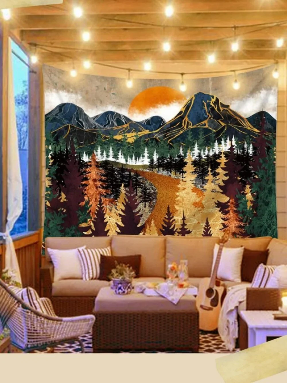 LG Mountain Movie Night Fabric Camping Wilderness Woods Scene Tapestry NEW